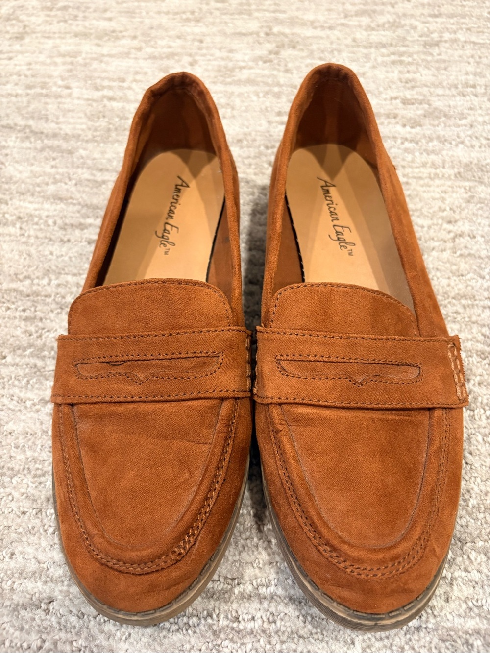 American Eagle Cognac Brown Faux Suede Penny Loafers Size 9.5